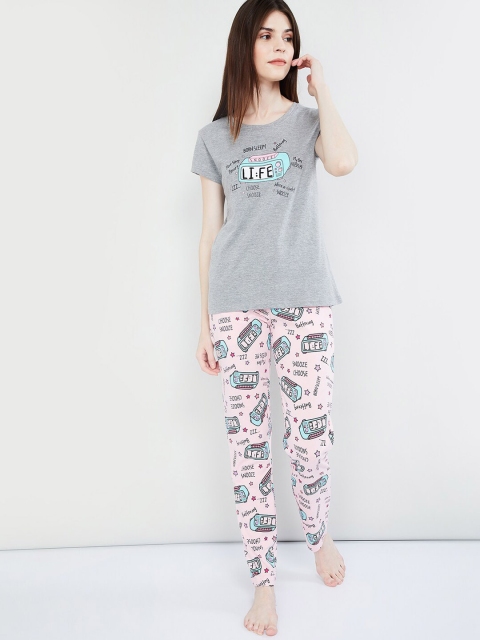

max Women Grey & Pink Printed Night suit