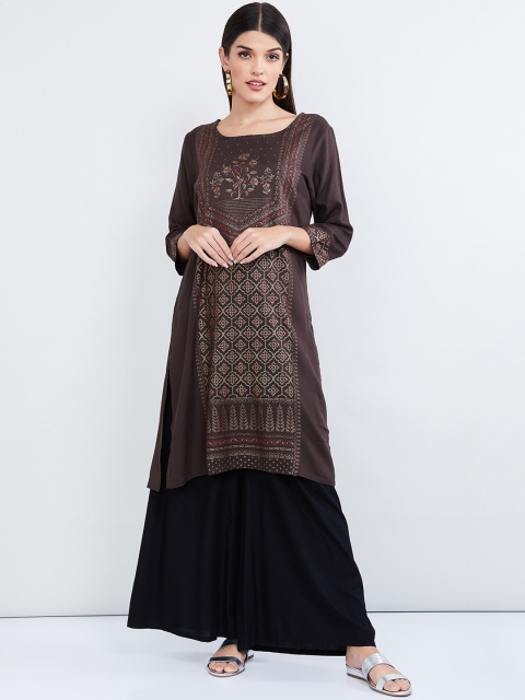 max Women Brown Printed Straight Kurta