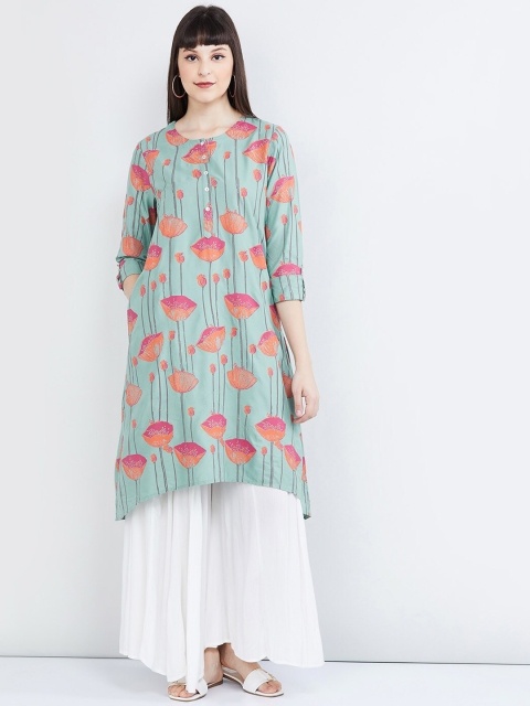 

max Women Blue Printed Straight Kurta