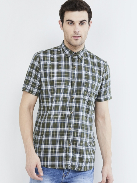 max Men Green & White Regular Fit Checked Casual Shirt