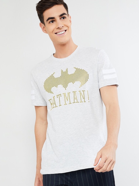 

max Men Grey Melange Batman Printed Round Neck T-shirt
