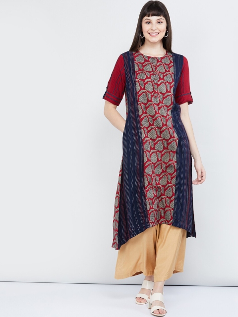 

max Women Red & Navy Blue Printed Straight Kurta