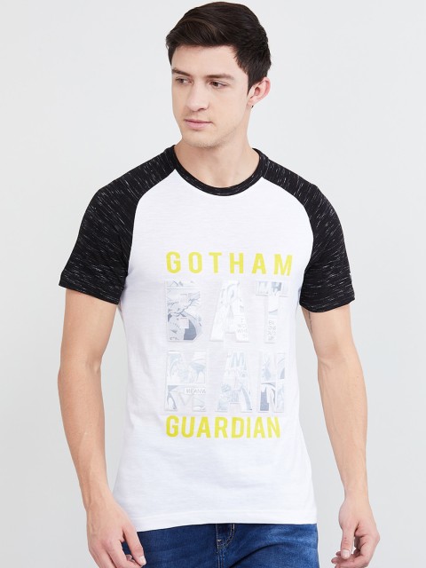

max Men White & Black Batman Print Round Neck T-shirt