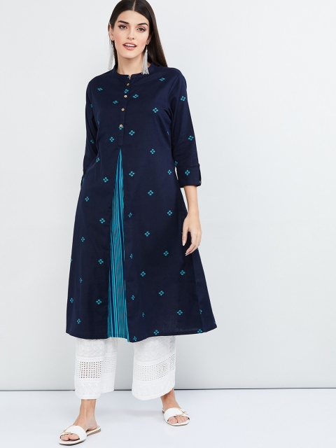 

max Women Navy Blue Printed A-Line Kurta
