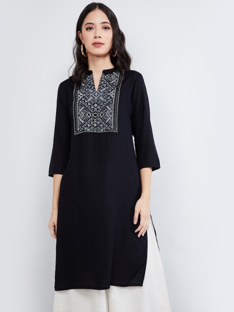 max Women Black & White Yoke Design Straight Kurta