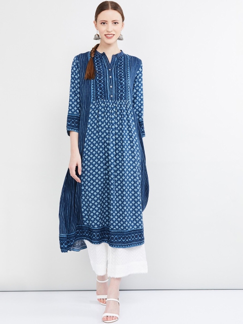 

max Women Navy Blue Printed Straight Kurta
