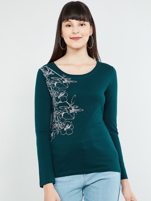 

max Women Green Printed Round Neck T-shirt