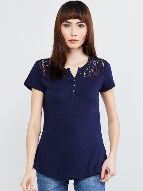 

max Women Navy Blue Solid Top