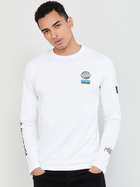 

max Men White & Grey Printed Slim Fit Round Neck T-shirt
