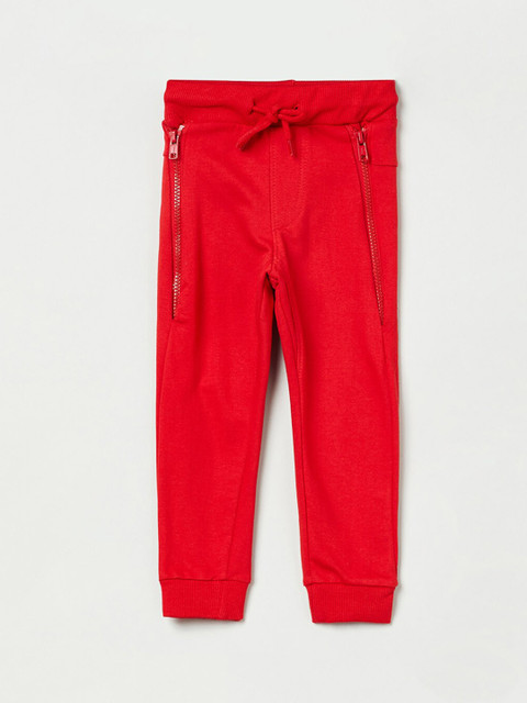 

max Boys Red Solid Slim-Fit Joggers