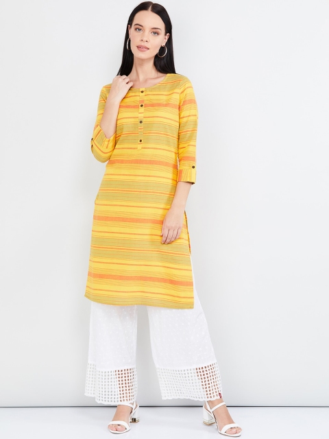 

max Women Yellow & Orange Woven Design Straight Kurta