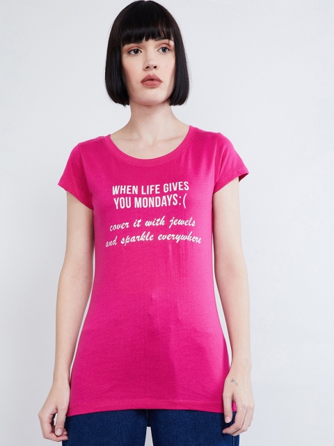 max Women Pink Printed Round Neck T-shirt
