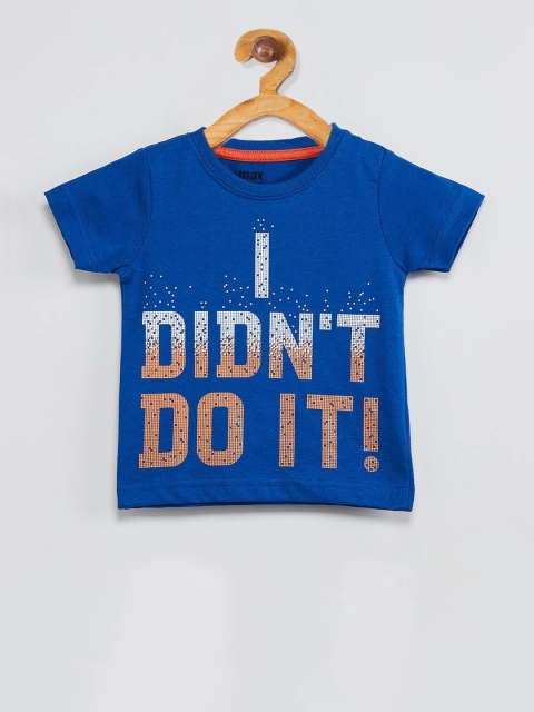 

max Boys Blue & White Printed Round Neck T-shirt