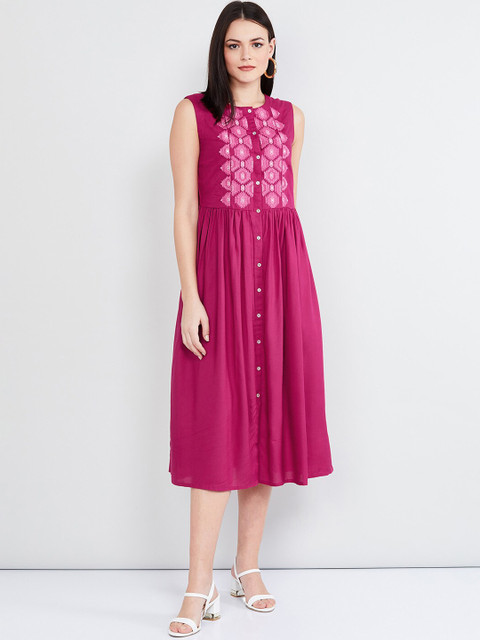 

max Women Pink Embroidered A-Line Dress