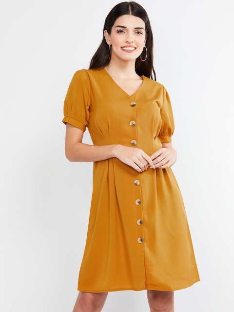 

max Women Yellow Solid Fit and Flare Dress