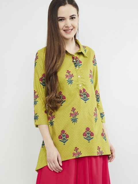 

max Women Green & Pink Printed A-Line Kurti