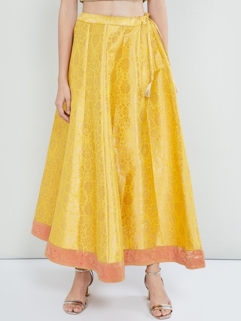 

max Women Yellow & Gold-Toned Printed Flared Maxi Skirt