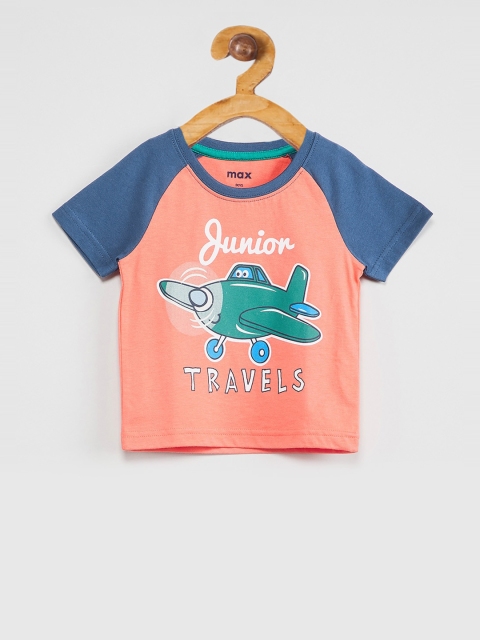 max Boys Orange Printed Round Neck T-shirt