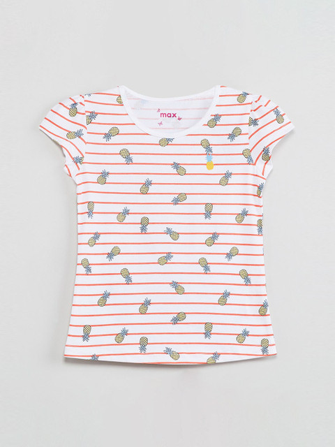 

max Girls White & Red Printed Knitted Top