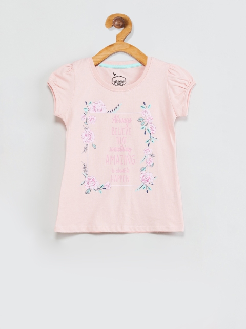 

max Girls Pink Floral Printed Round Neck T-shirt