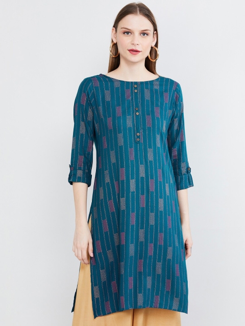 

max Women Teal Blue Printed Straight Kurta