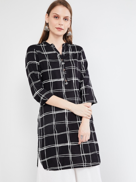 

max Women Black & White Checked Straight Kurta