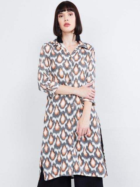

max Women Grey & White Printed Straight Kurta