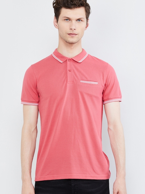 max Men Coral Red Solid Polo Collar T-shirt