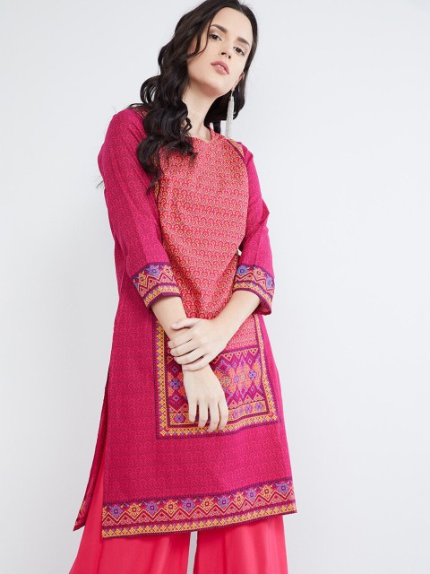 

max Women Pink & Yellow Printed Straight Kurta