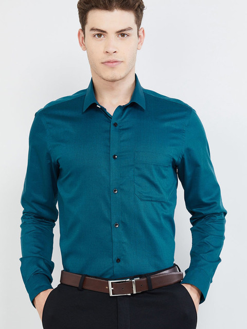 

max Men Teal Green Slim Fit Solid Formal Shirt