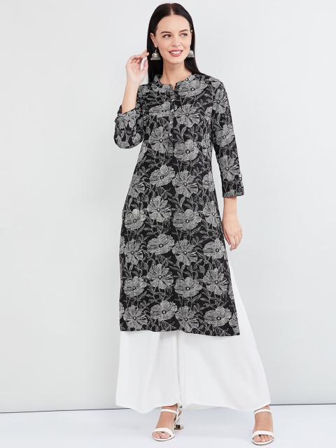 

max Women Black & White Printed Straight Kurta