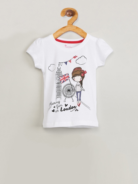 

max Girls White & Black Printed Puff Sleeves Top