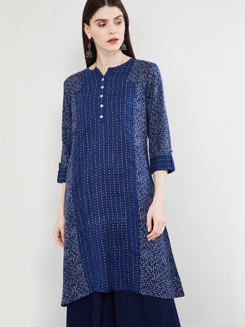 

max Women Navy Blue Printed A-Line Kurta
