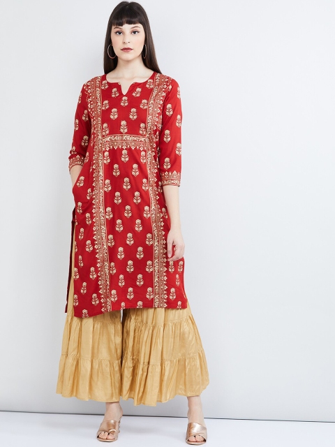 

max Women Red & Beige Printed Straight Kurta