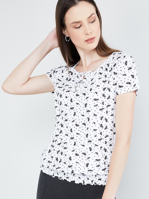 

max Women White & Black Printed Blouson Top
