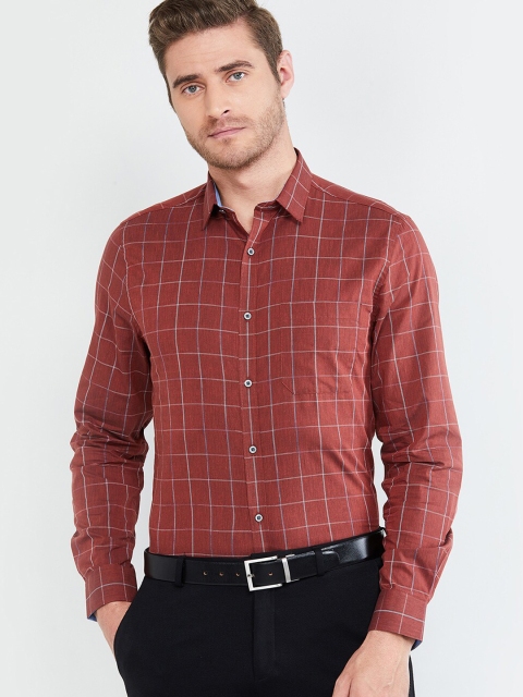 

max Men Brown & Grey Slim Fit Checked Formal Shirt