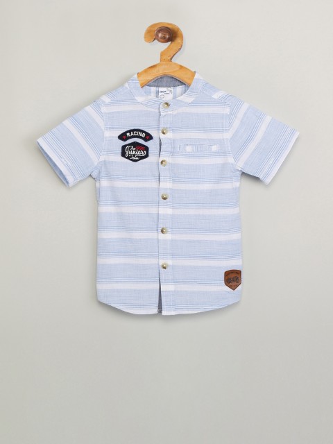 

max Boys Blue & Off-White Regular Fit Striped Casual Shirt