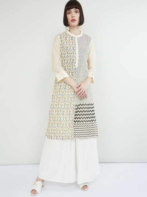 

max Women Cream-Coloured & Black Printed A-Line Kurta