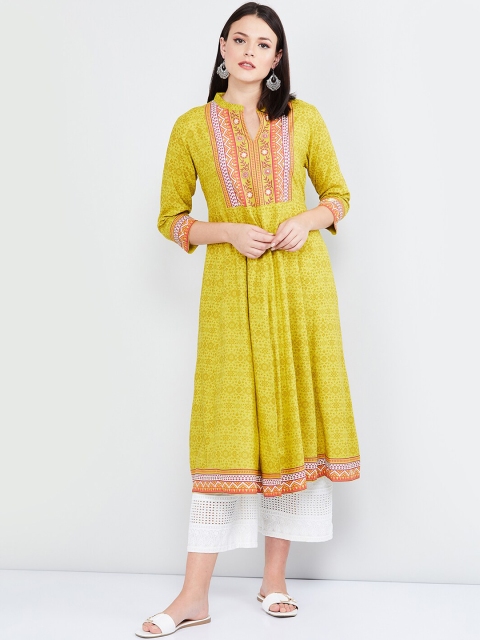 

max Women Yellow Printed A-Line Kurta