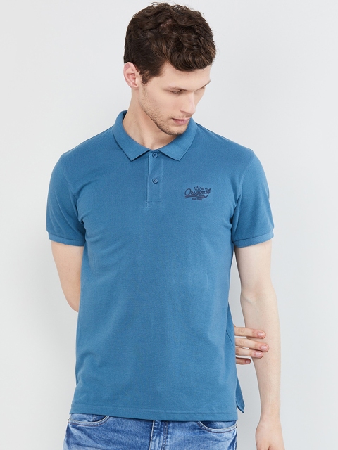 

max Men Blue Solid Polo Collar T-shirt