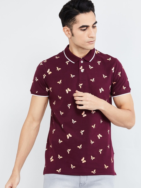 

max Men Burgundy Printed Polo Collar T-shirt