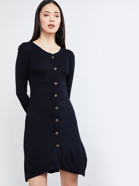 

max Women Black Striped T-shirt Dress