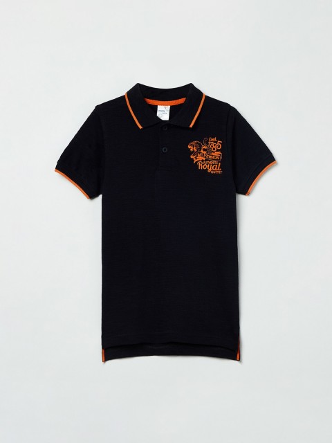 

max Boys Black Solid Polo Collar T-shirt