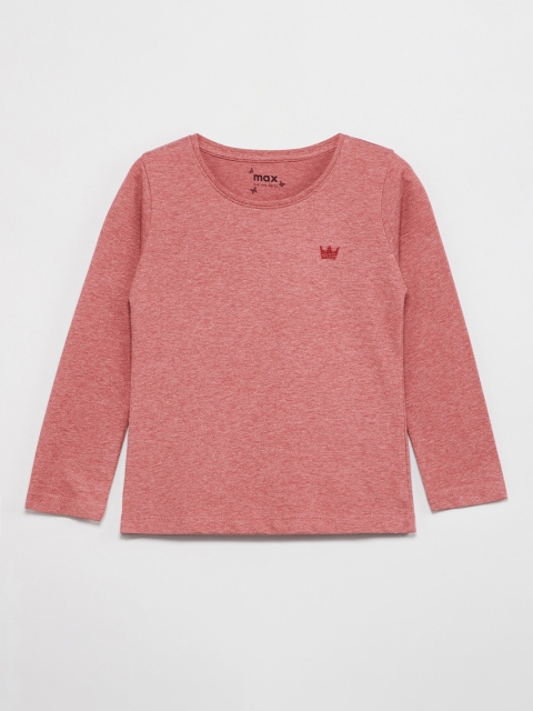 

max Girls Red Solid Round Neck T-shirt