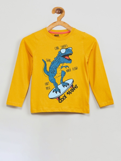 

max Boys Mustard Printed Round Neck T-shirt
