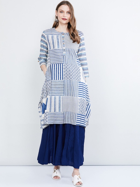 

max Women Off-White & Blue Striped A-Line Kurta