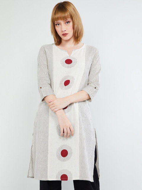 

max Women Off-White & Grey Printed Straight Kurta