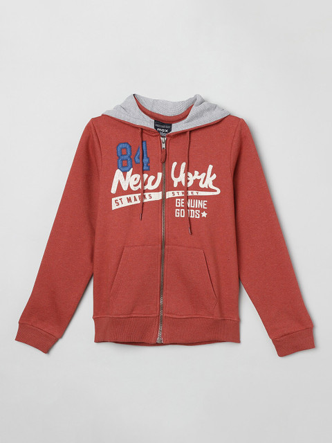 

max Boys Coral Red Printed Hooded Sweatshirt