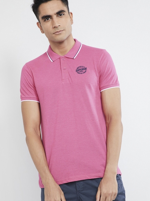 

max Men Pink Solid Polo Collar T-shirt