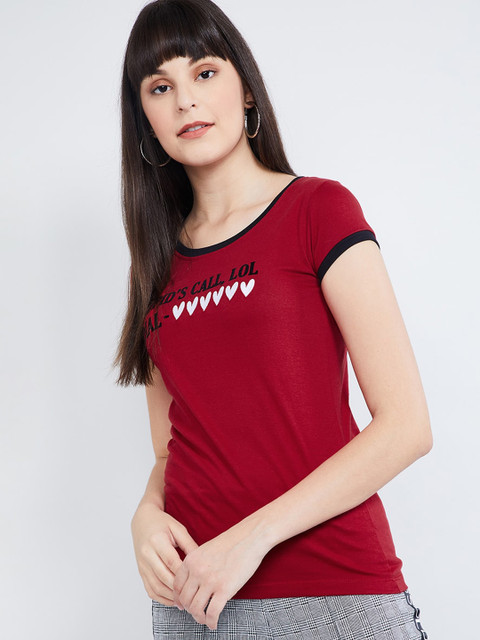 

max Women Red Printed Round Neck T-shirt